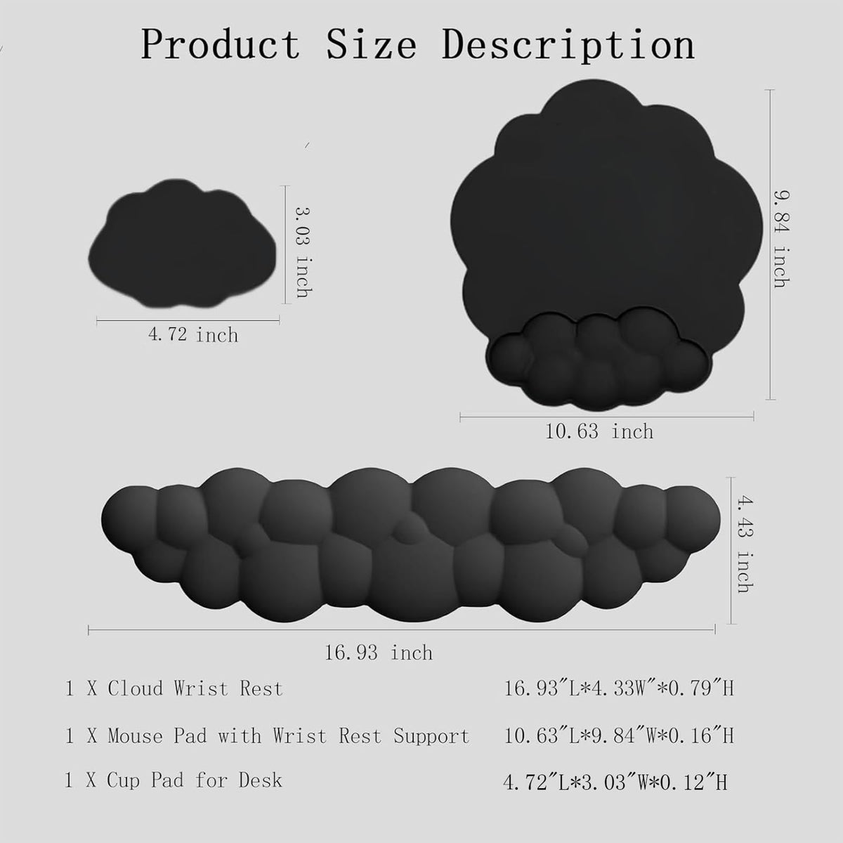Cloud Wrist Rest Keyboard Ergonomic Wrist Pad for Keyboard and Mouse Coaster Cloud Mouse Pad Set Leather PU Non-Slip Wrist Rest Support for Computer Laptop Gaming Mac Home Office Relief Pain Black