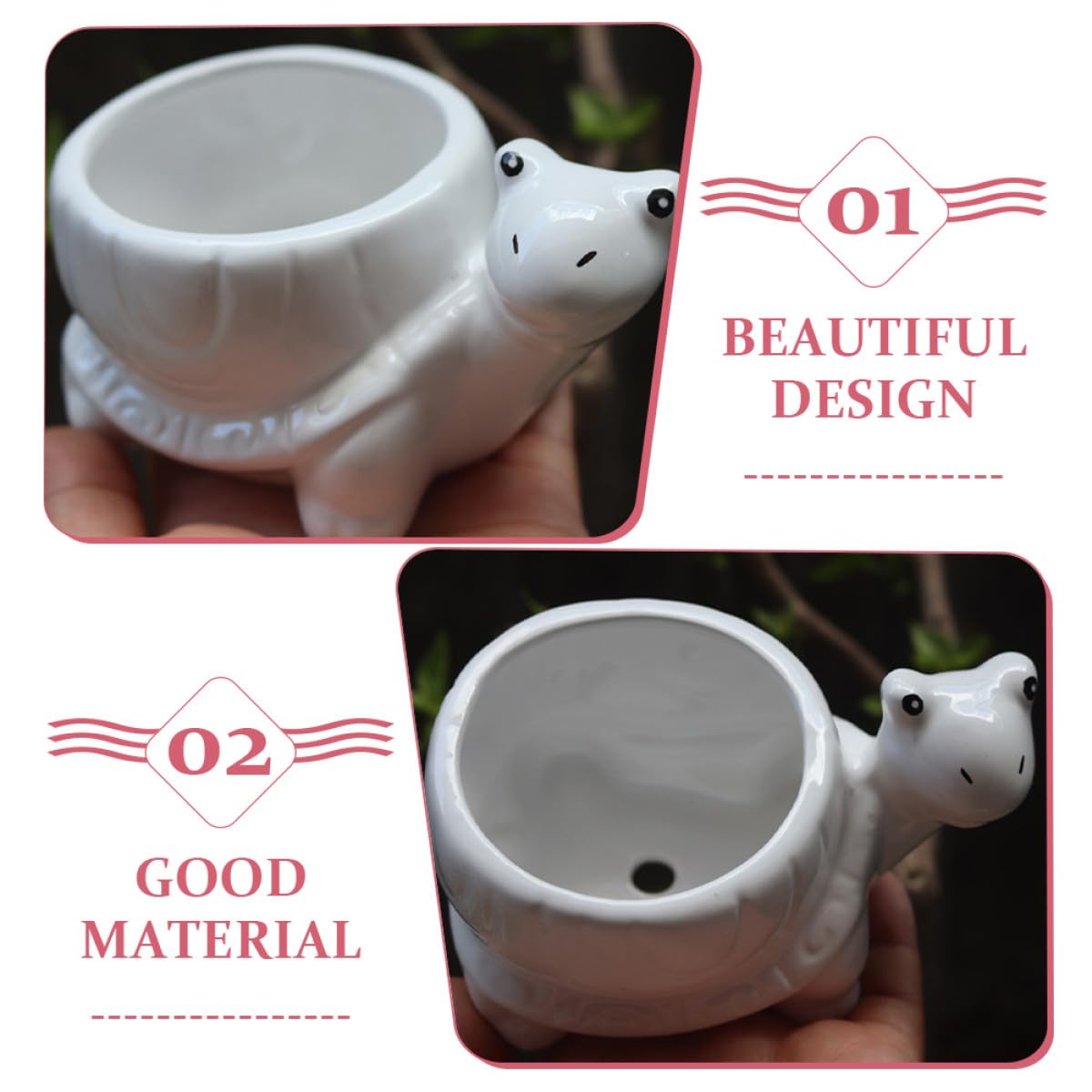 Gogogmee Ceramic Succulent Pot Turtle Design Small Decorative Flower Holder for Indoor Office Decor White Cute Tortoise Planter for Garden Patio