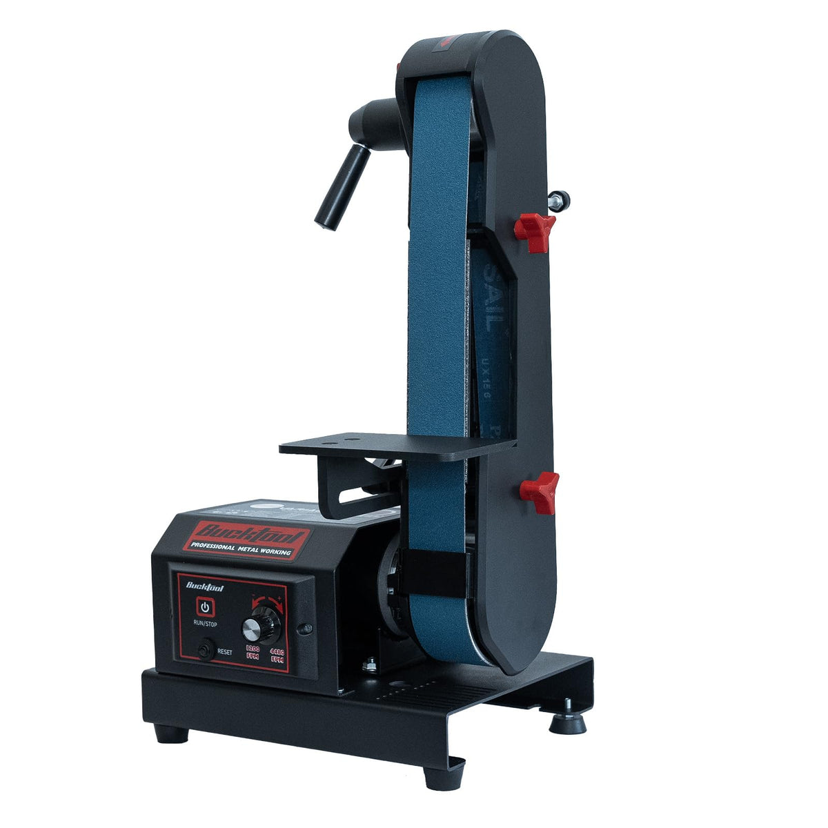 Bucktool Variable Speed 2×42 Inch Belt Sander 3.5A DC Motor with Control Panel, Quick Belt Release, Adjustable Foot, Horizontal or Wall-Mountable Bench Machine for Knife Making and Metalworking
