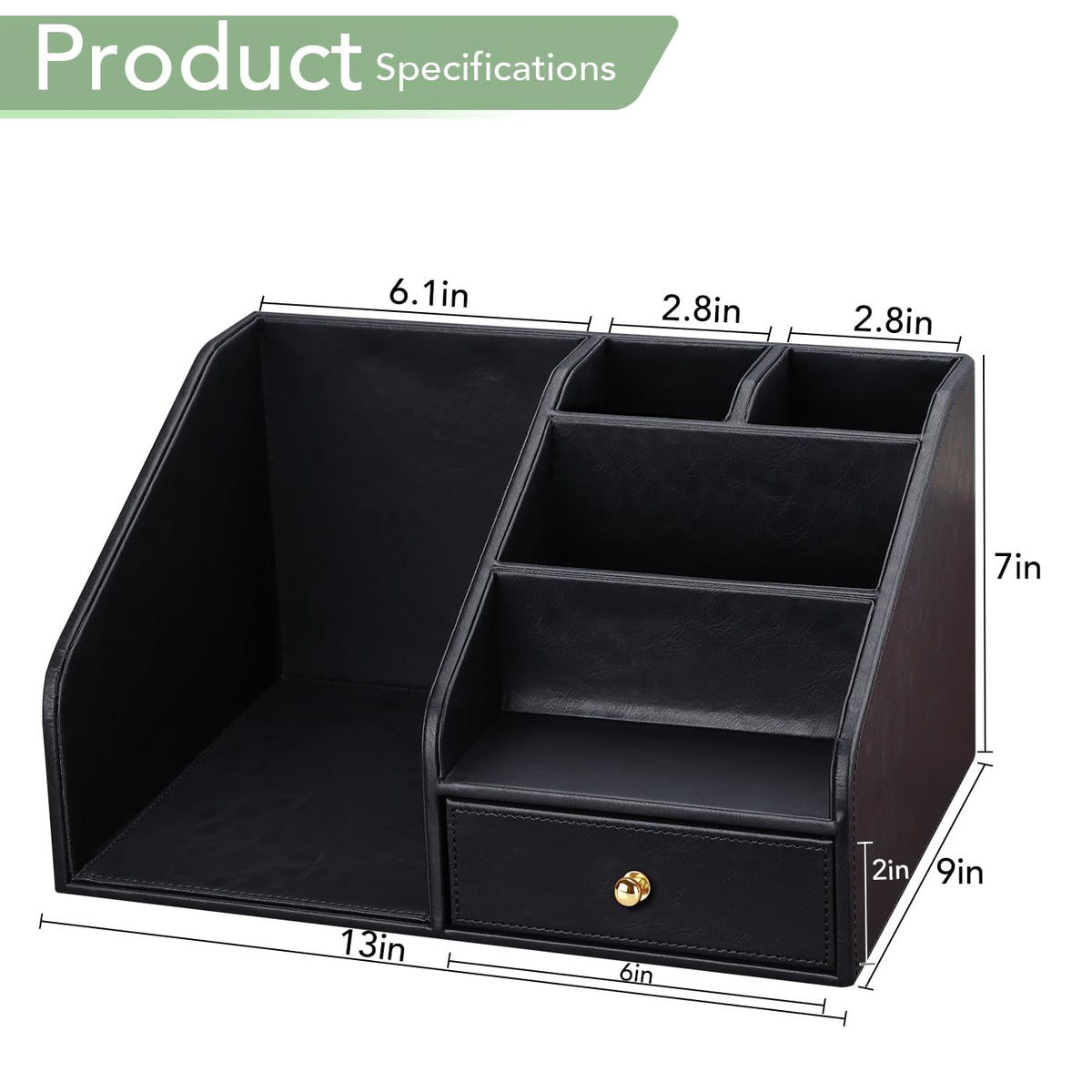 GORESE PU Leather Desk Organizer, File Organizer with Drawer and 4 Compartments, Desktop Organization with Magazine file Holder for Office Supplies, Elegant Gift for Men Who Have Everything, Black