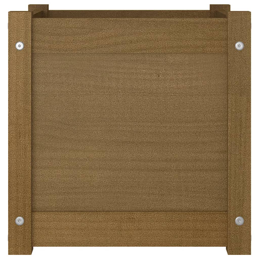Roanoer Honey Brown Square Planter 15.7x15.7x15.7 in Solid Pine Wood Outdoor Raised Garden Bed Box with Drainage for Patio Balcony Terrace