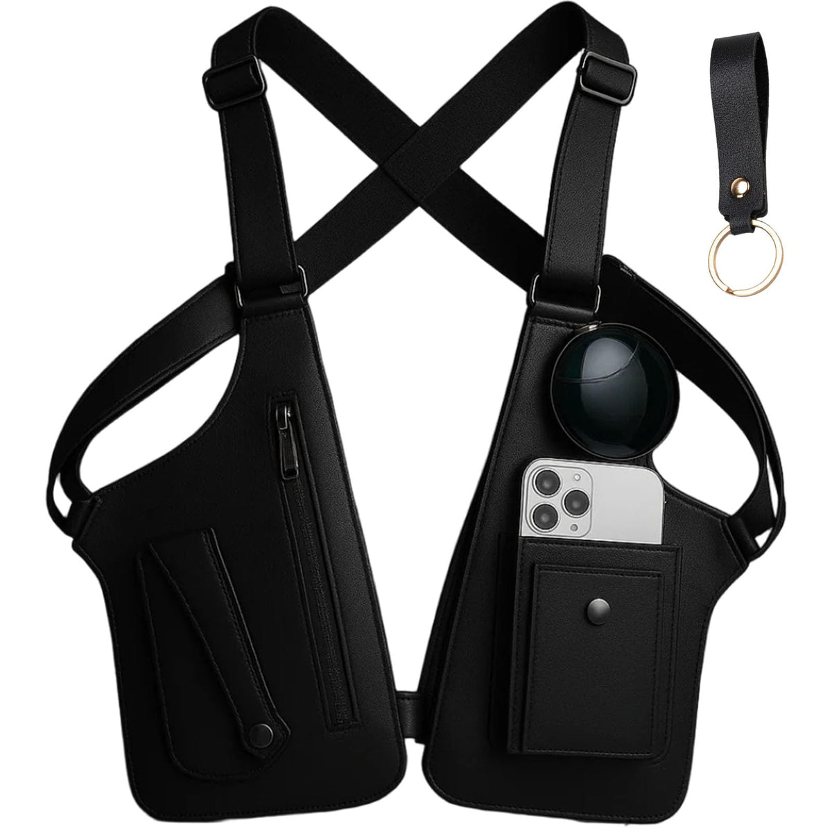 Premium Leather Shoulder Bag, Double Shoulder Armpit Bag, Anti-Theft Hidden Adjustable Strap Holste, Underarm Strap Wallet (Black)