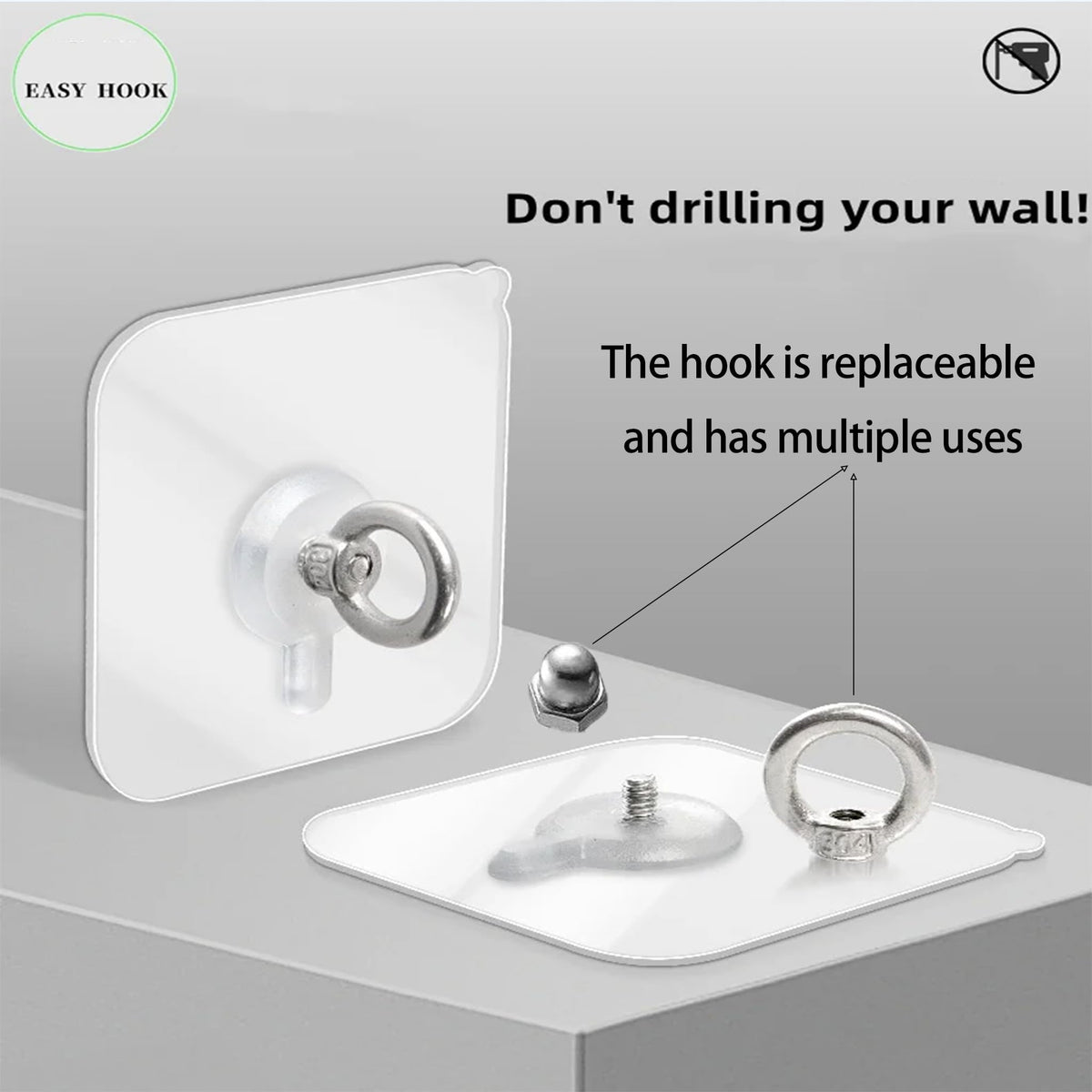 CACUINA 2 in 1 Adhesive Ceiling Hooks Heavy Duty No-Drill Hook for Hanging Plant,Wind Chime Suitable for Smooth Walls