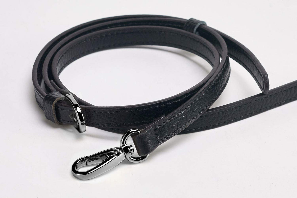 LIVE UP Full Grain Purse Strap Genuine Leather Replacement for Cross Body Bag Handbags(6# Black-Grey Buckles with Tassel)