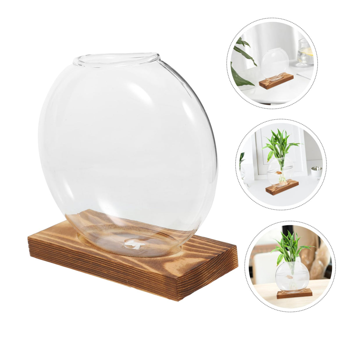 Toyvian Transparent Hydroponic Propagation Vase with Wooden Base Soil Glass Planter for Indoor Plants Terrarium Jar for Root Observation Versatile Decorative Hydroponic Station for Home