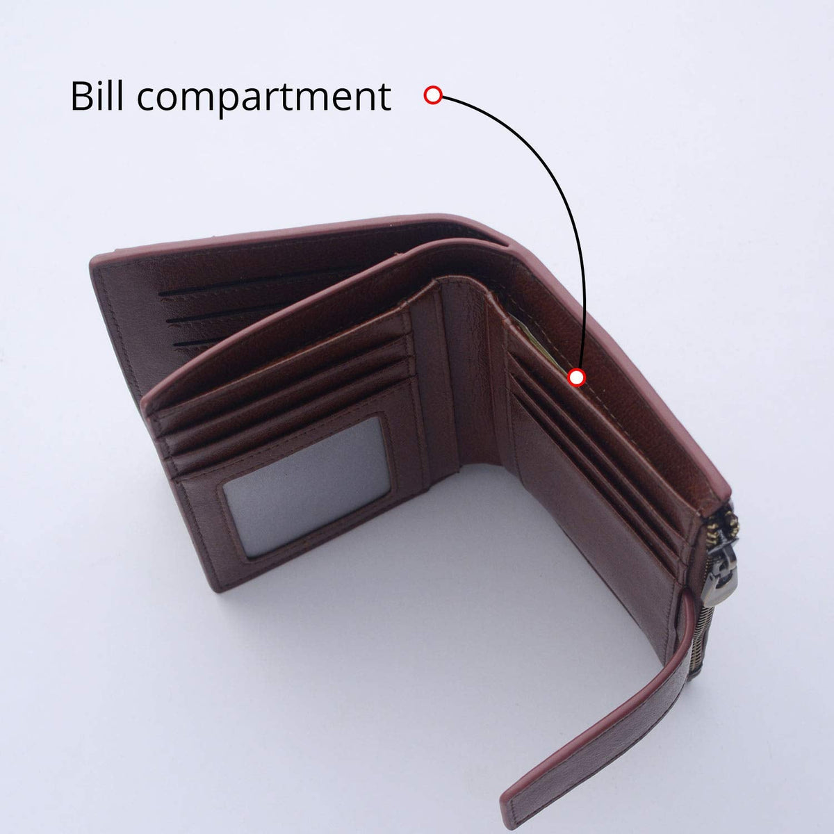 Bveyzi Women's Small Leather RFID Blocking Bifold Zipper Pocket Wallet Ladies Credit Card Slots Purse with id Window(Coffee)