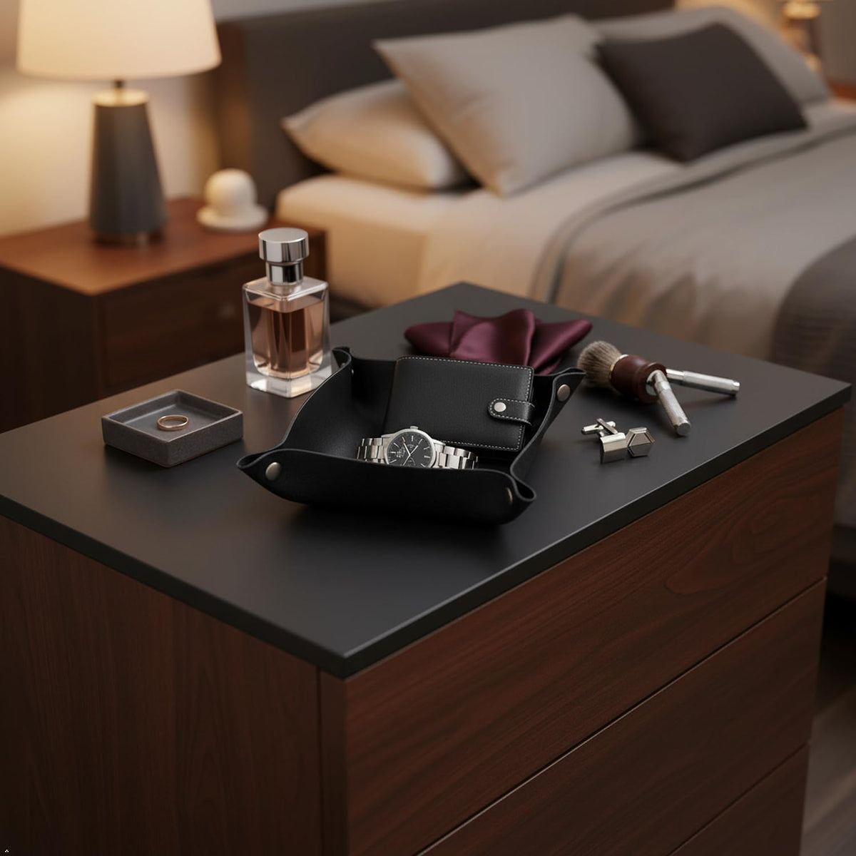Northwind Personalized Leather Valet Tray – Made in USA - Custom Monogramed Full Grain Leather Catchall Tray for Men, Desk Organizer & Groomsmen Gift, Perfect Storage for Nightstand, Dresser