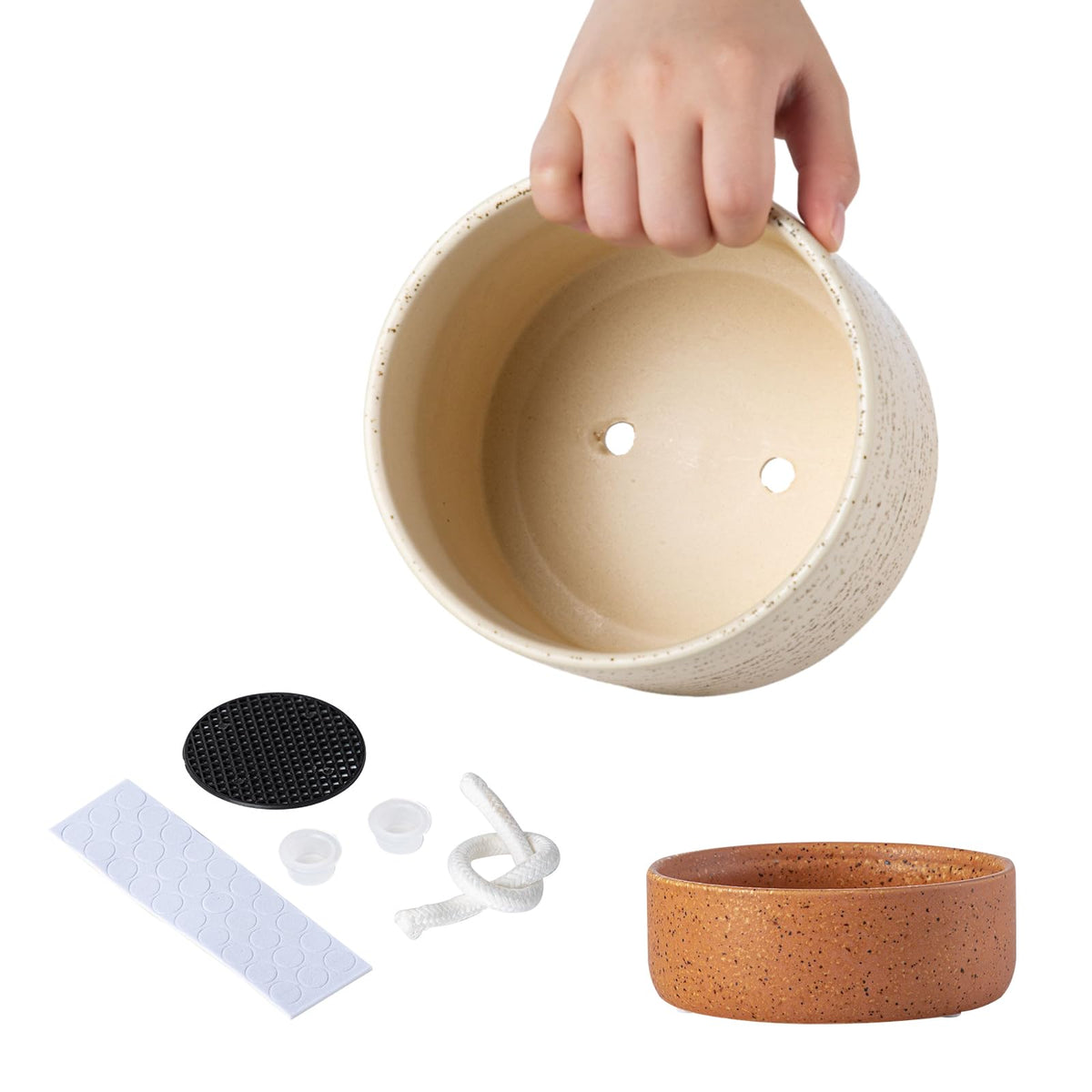 Chubacoo Self Watering Plant Pot: 6 Inch Ceramic Planter with Drainage Hole & Water Storage Plus - Flower Pot for Indoor & Outdoor Plants (Brush, Small)