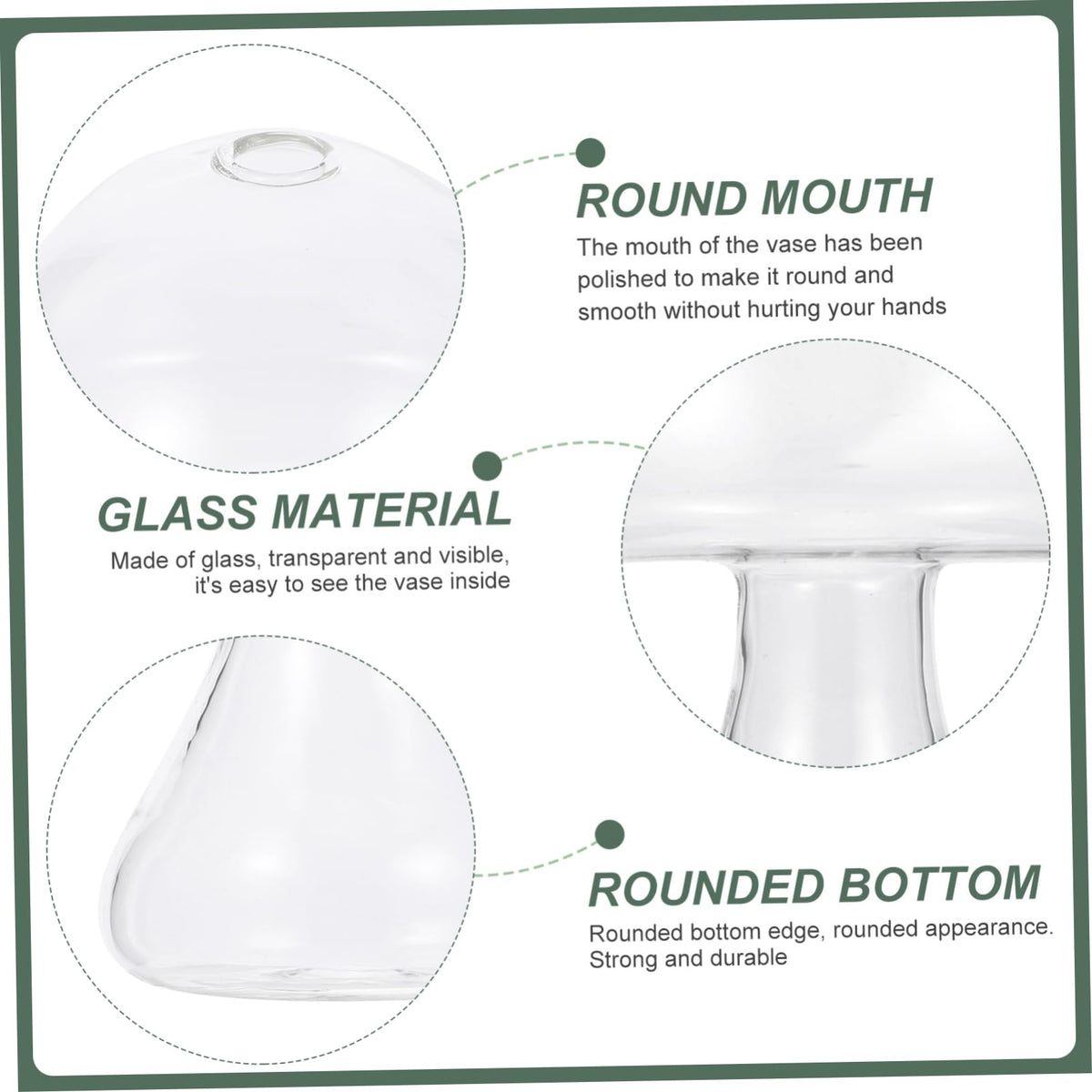 Cabilock Creative Transparent Glass Mushroom Vase for Hydroponics Plant Container Flat Mouth Design Office Living Room Decor Cute Plant Pot for Desktop Terrarium