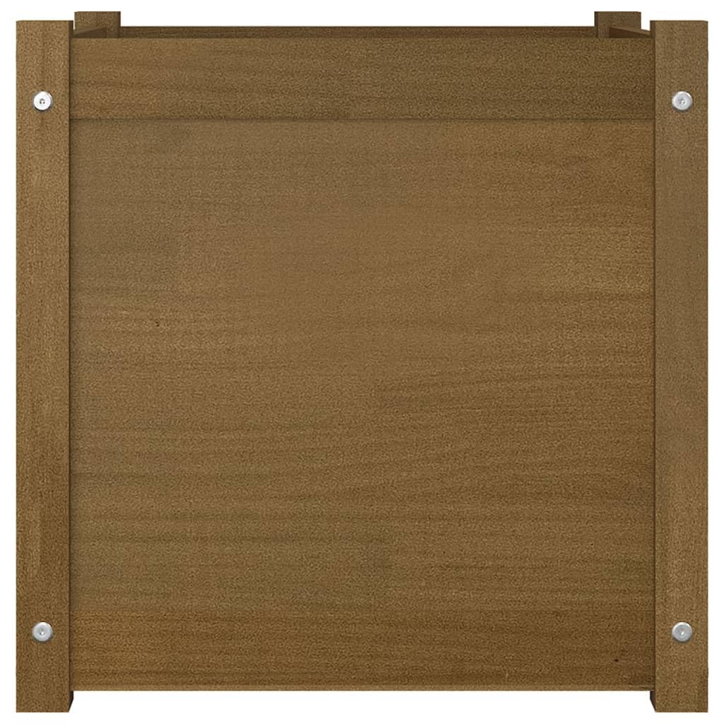 HFXHIJXQ Square Solid Pine Wood 19.7 in Honey Brown Outdoor Planter Box Rustic Garden Pot with Drainage for Flowers Herbs on Patio Terrace Balcony