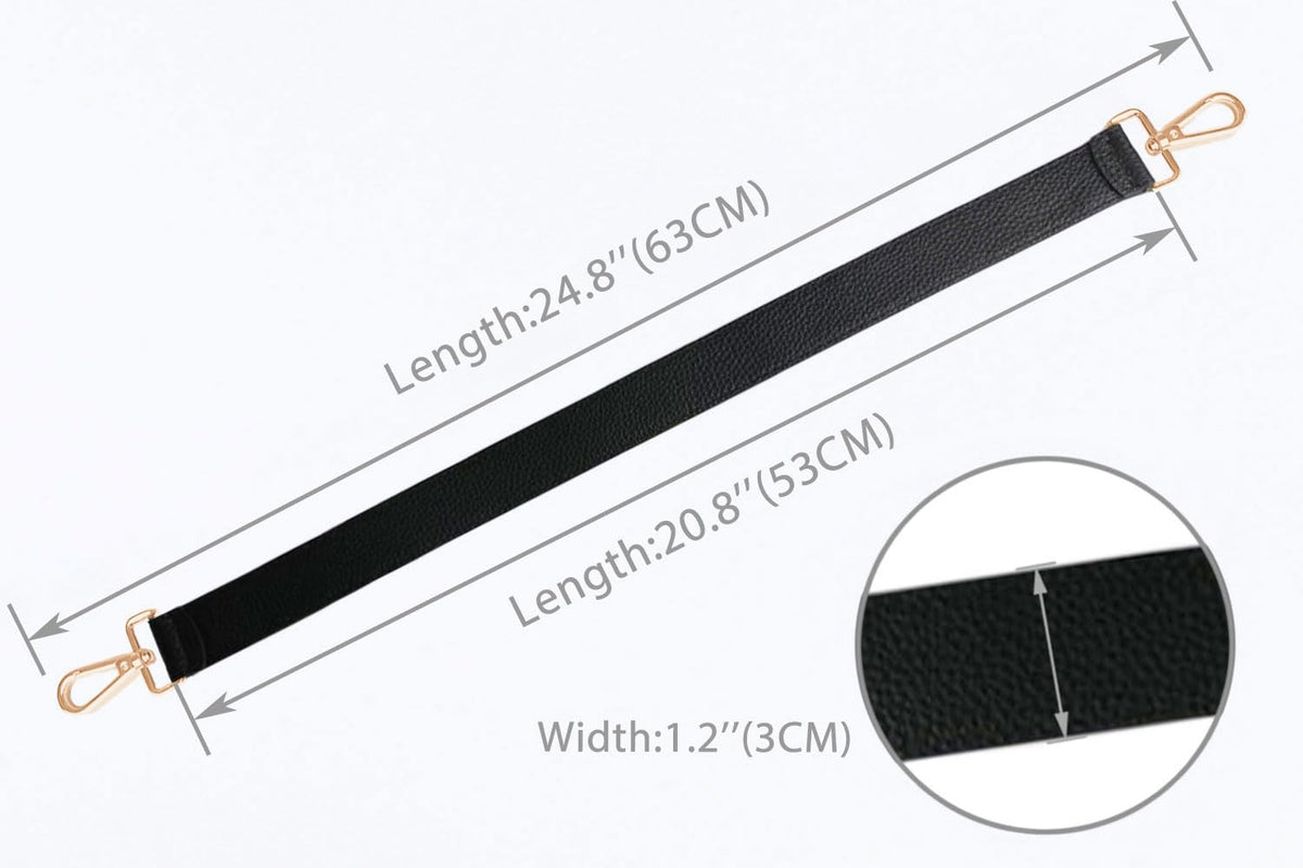 Live Up 24.8” Leather Replacement Strap for Handbags with Metal Buckles(Black-Gold Hardware)