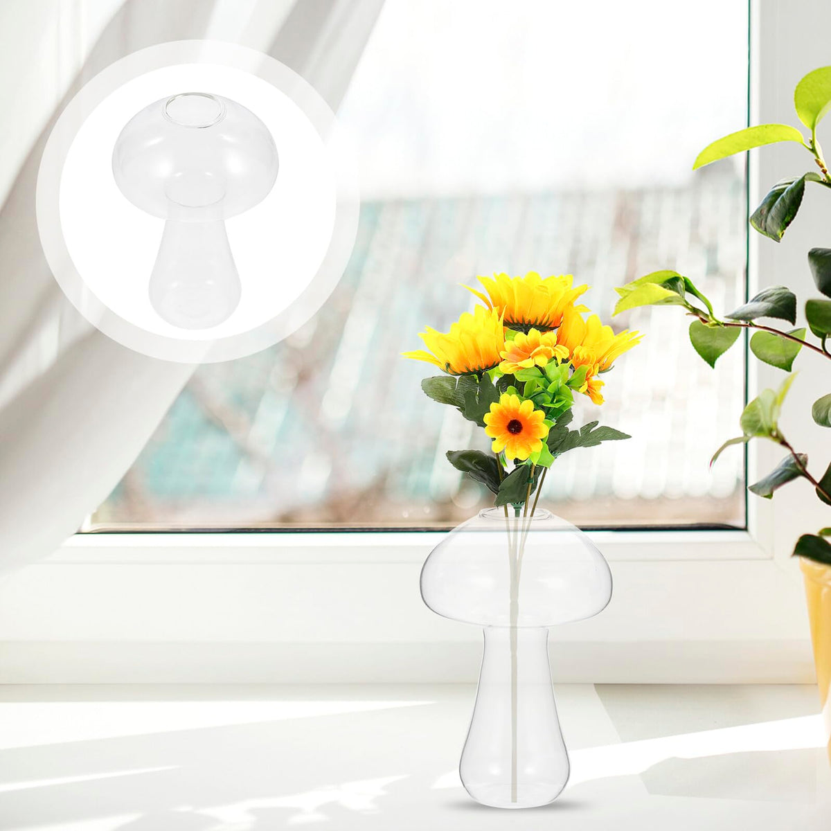 Kichvoe Glass Mushroom Vase Small 12x8cm Decorative Flower Planter Hydroponic Glass Terrarium for Home and Desktop Plant Arrangement