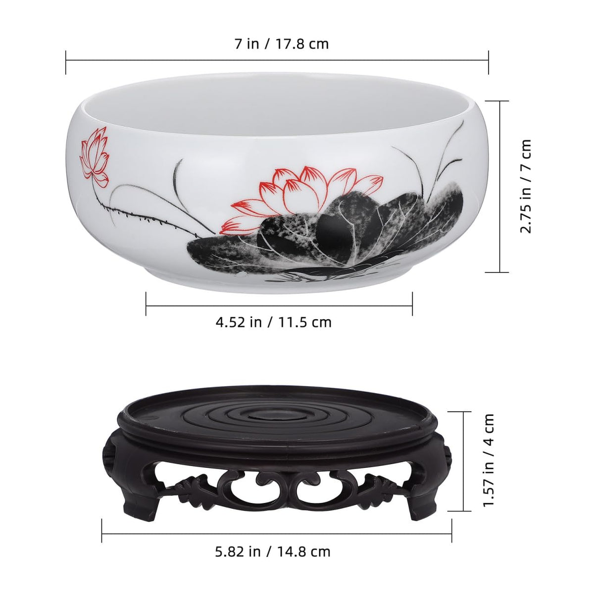 VICASKY White Ceramic Hydroponic Planter Bowl with Plastic Base - Oriental Lotus Shape Flower Pot for Daffodils, Water Plants, Lucky Bamboo & Home Decor
