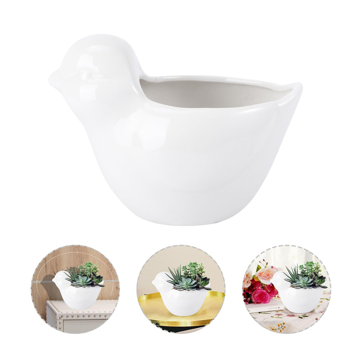 TIDTALEO Ceramic Flowerpot with Creative Bird Design Decorative Planter for Succulents Indoor Outdoor Garden Use White Animal-Shaped Container for Home Office Decor
