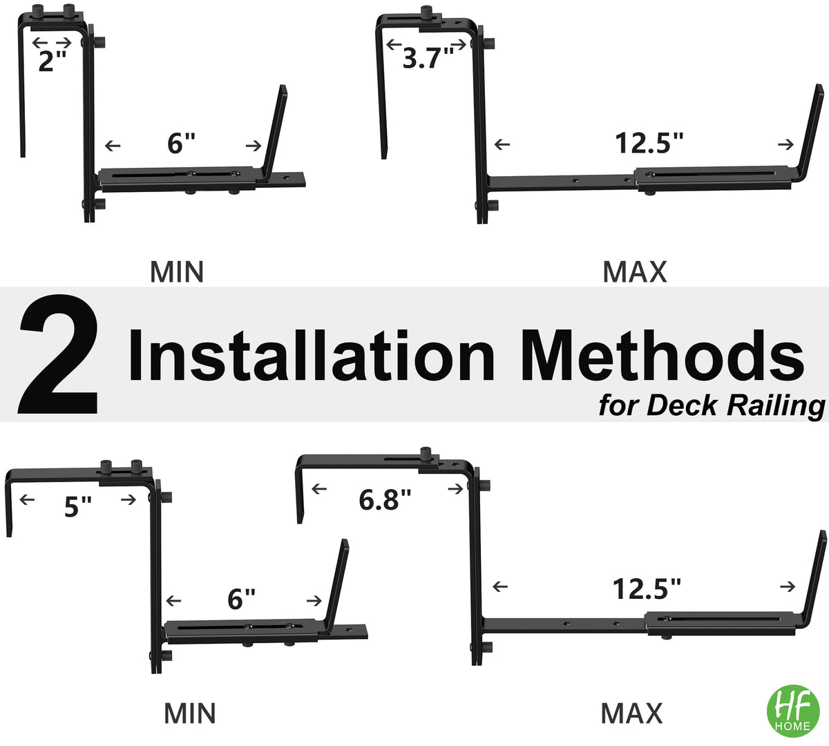 HFHOME 4PCS Adjustable Planter Window Box Planters Hanging Flower Box Holders Brackets, Heavy Duty Wall Mount Holder for Windowsills, Garden, Fences, and Balcony - Black