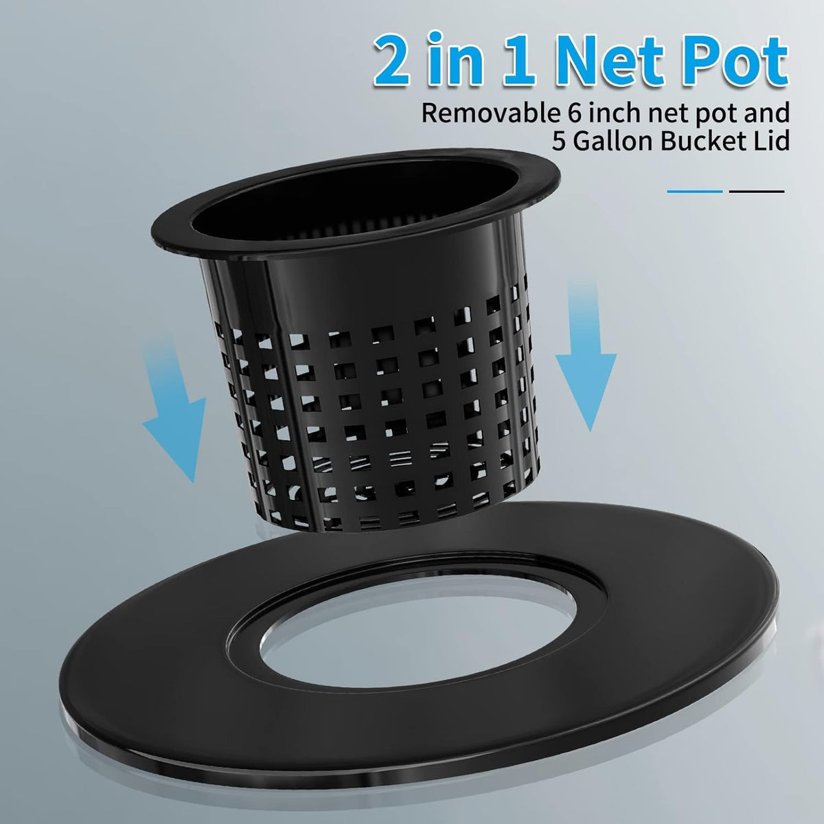Lykvrii 3 Pack Net Pots 6 Inch for 5 Gallon, 2 in 1 Wide Lip Hydroponic Bucket Lids, DWC Hydroponic Baskets net Pot lid for 5 and 3.5 Gallon