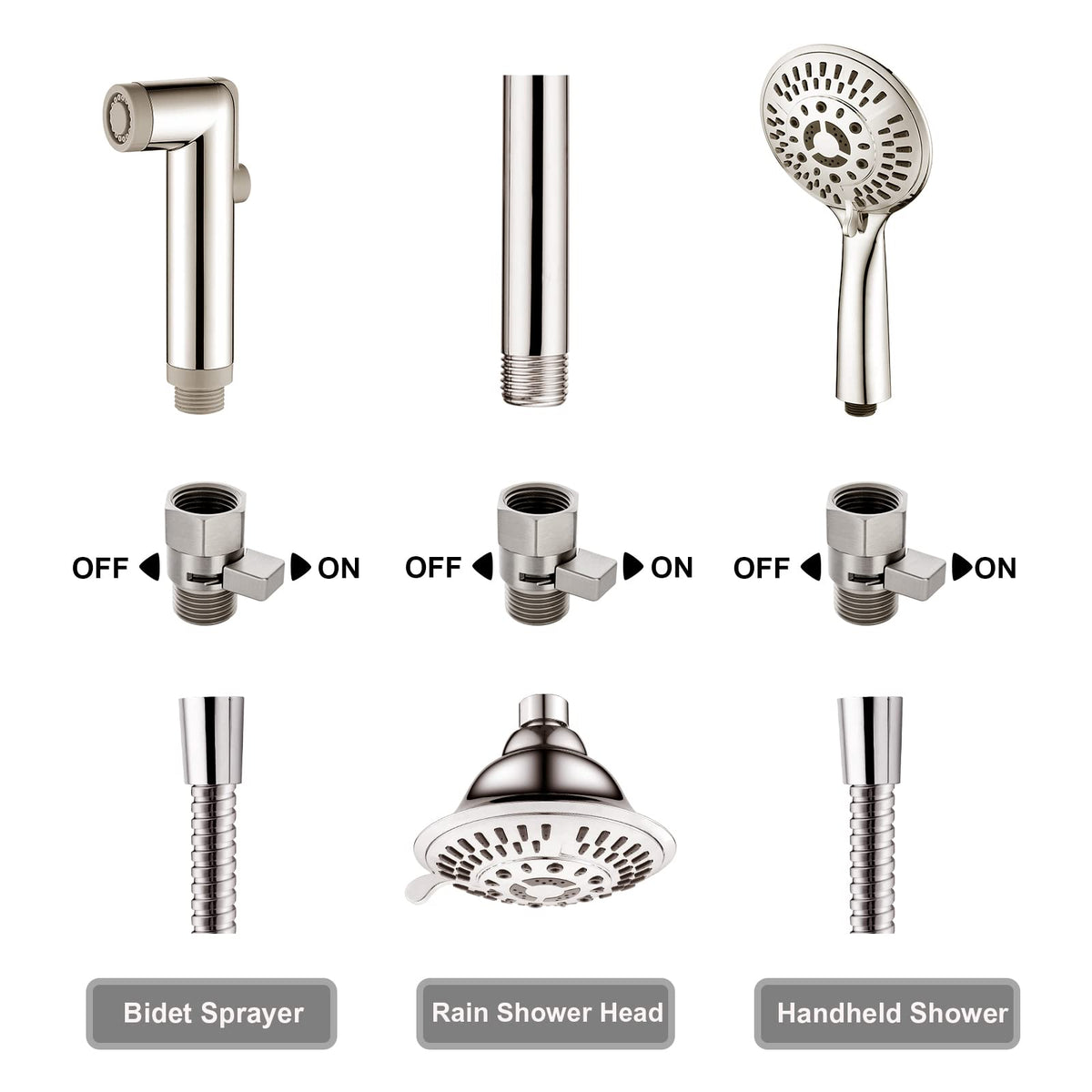BRIGHT SHOWERS Water Flow Control Valve, Brass Shower Valve with Handle Lever, Flow Regulator Water-Saver Volume, Brushed Nickel