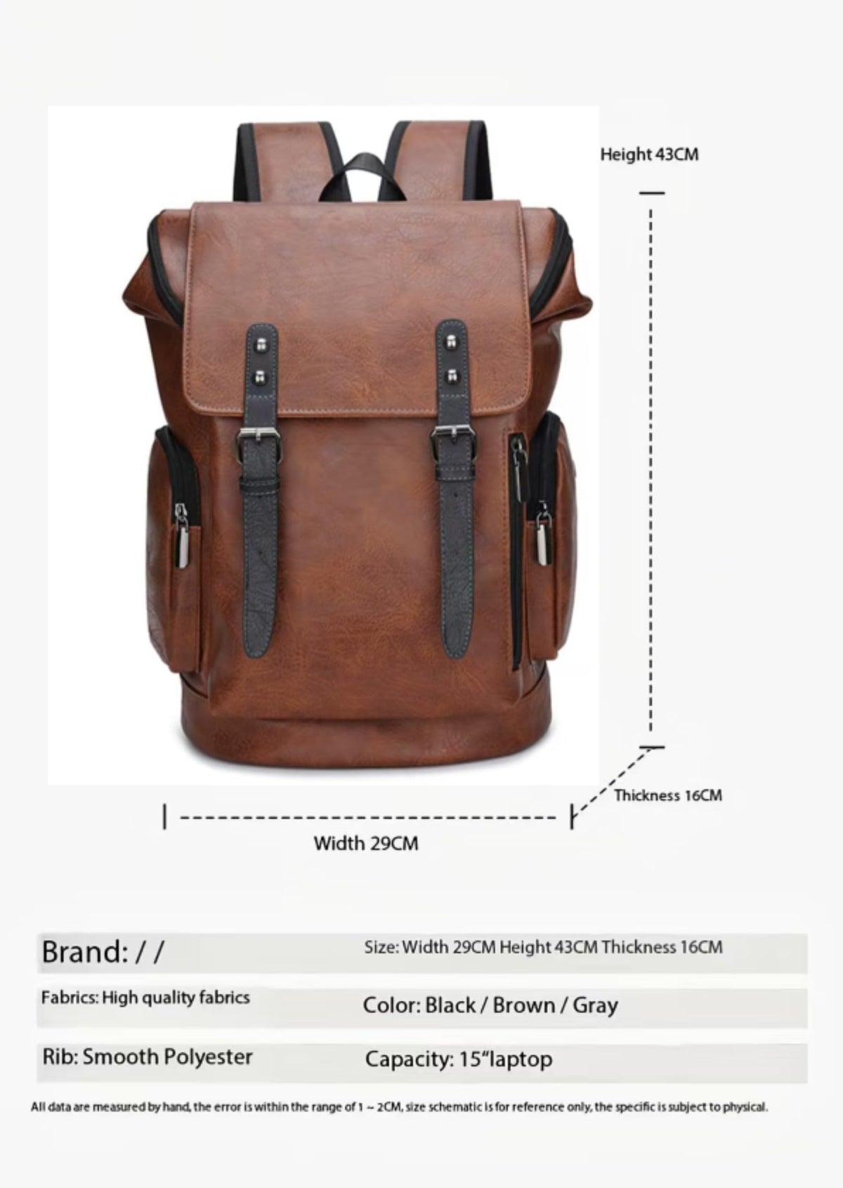 CYLYWJD PU Leather Casual Backpack 15.6 Inches Travel College Work Business Laptop Backpack Multi-Pocket Schoolbag (Brown2)