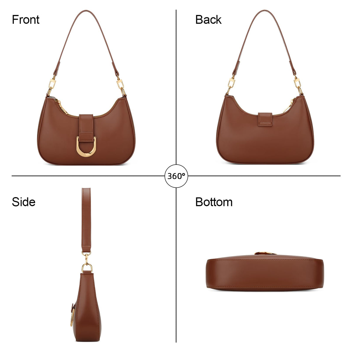 KKXIU Small Shoulder Bag for Women - Crescent Bag Small Purses for Women Trendy Vegan Leather Purse with Removable Strap (Brown)