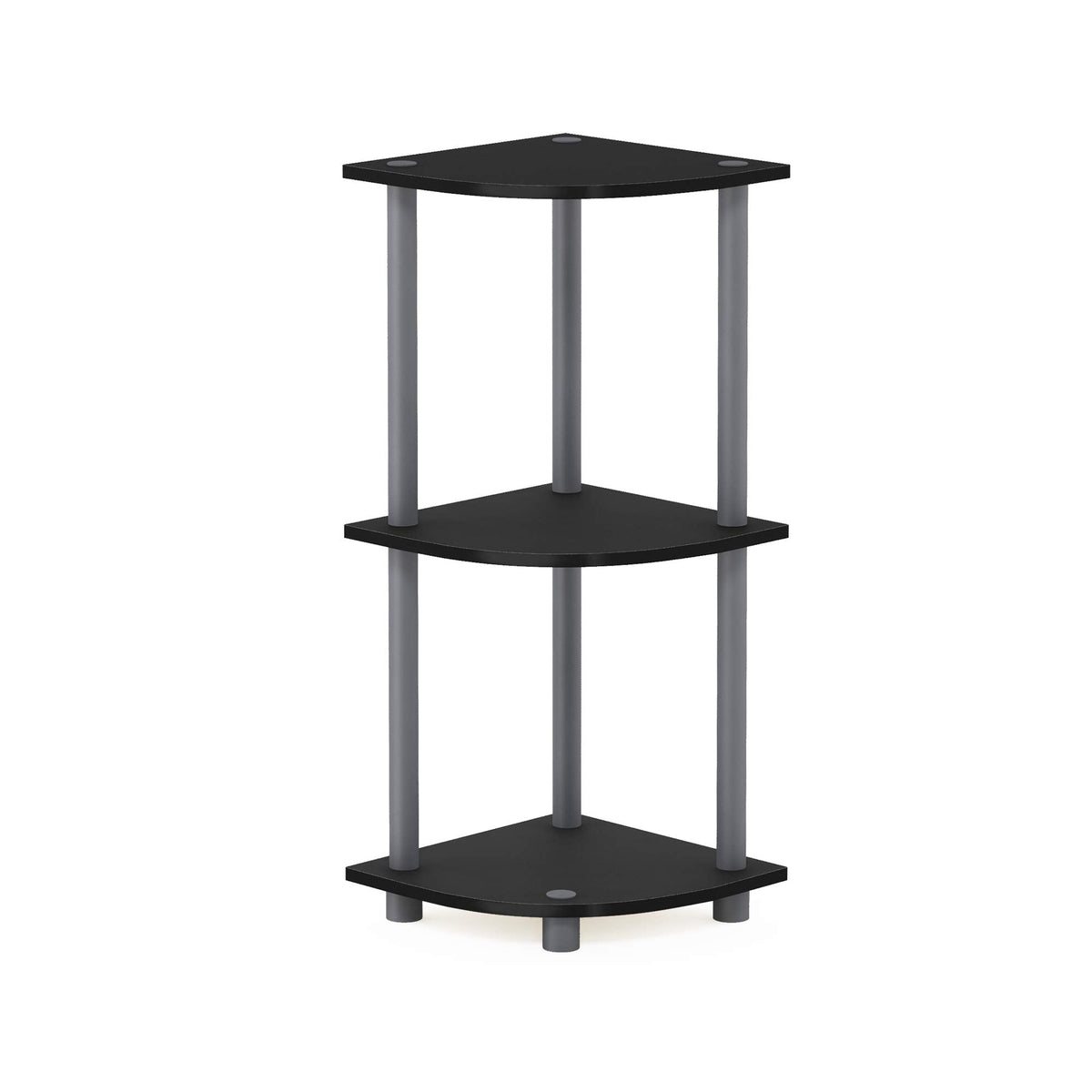 Furinno TURN-N-TUBE Corner Shelf, 3-Tier Corner Bookshelf, Display Storage Shelves with Open Shelves, for Organization and Storage, Living Room, Home Office, Garage, Black
