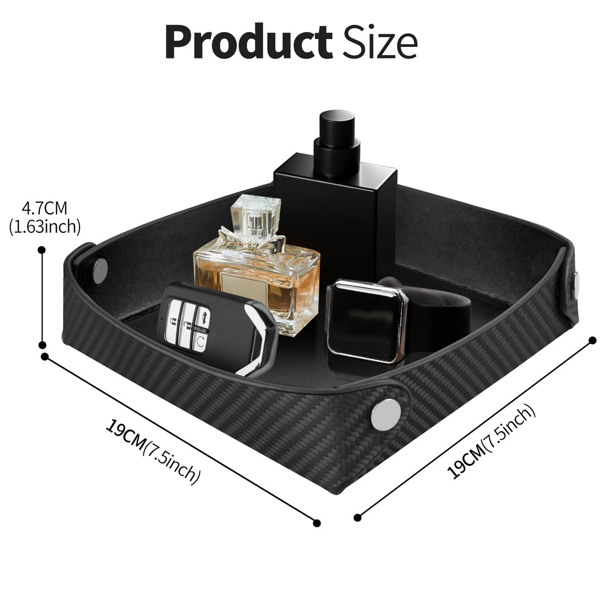 Leather Carbon Fiber Desktop Storage Tray, Decorative Catchall Organizer for Keys, Wallet, Watch, Jewelry, Entryway Table