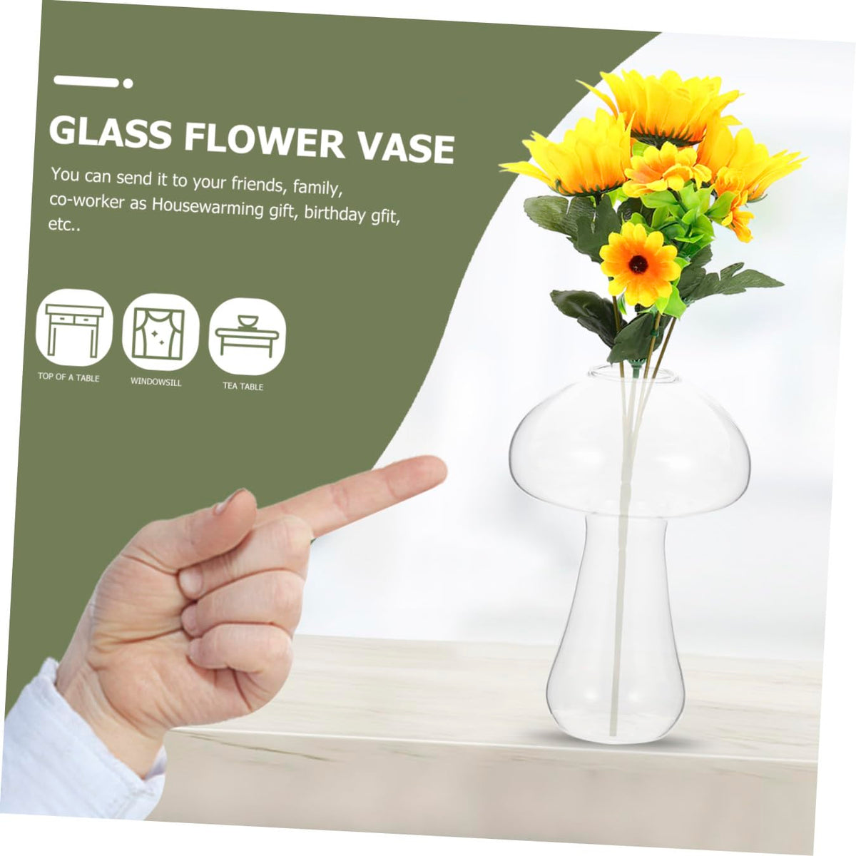 Wakauto Mushroom Shaped Glass Vase Small 12x8cm Decorative Floral Vase for Hydroponic Plants and Flower Arranging Home Décor Terrarium Planter