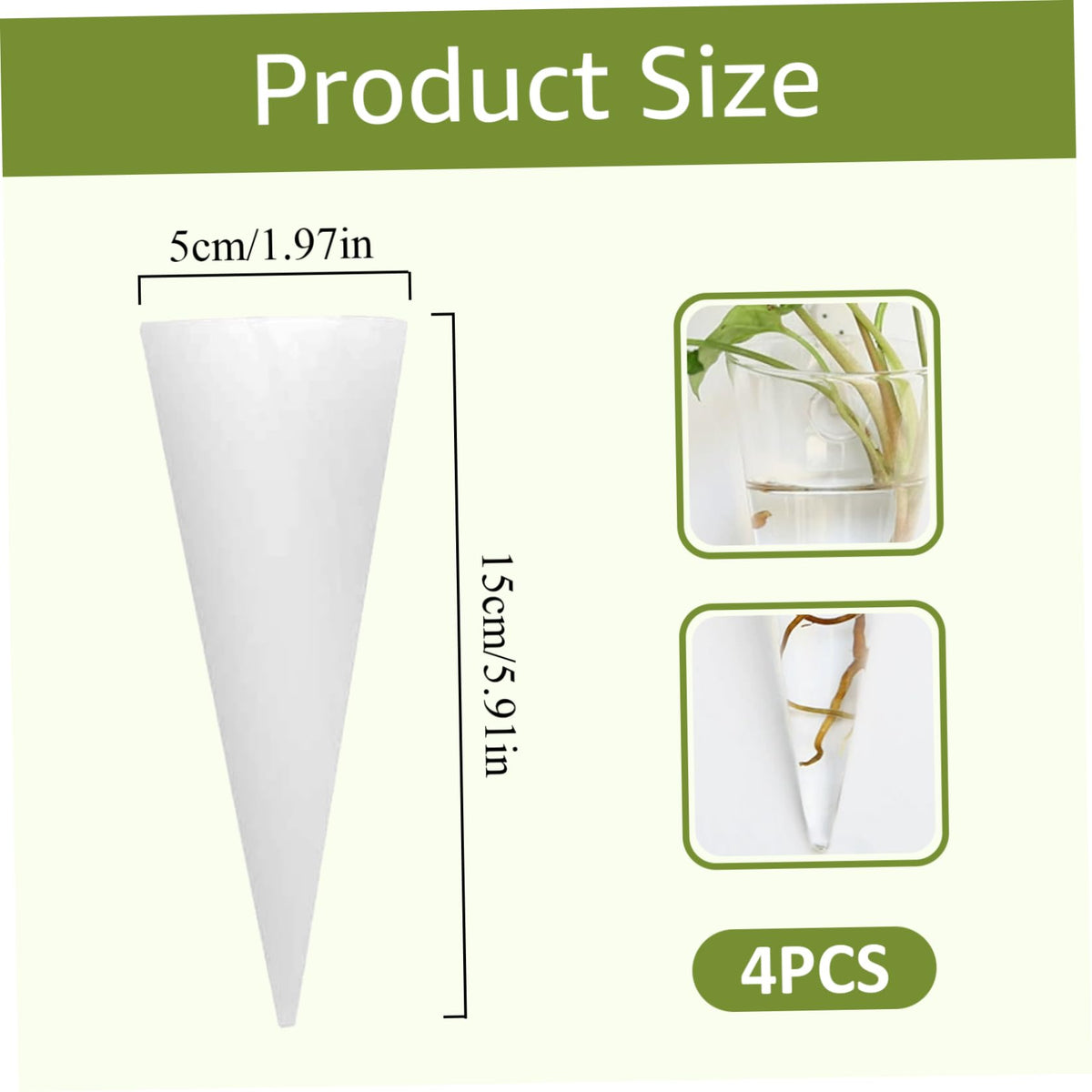 TaozisuY 4Pcs Wall Vase, Cone Shaped Hanging Glass Wall Planter, 6x2in Plant Terrarium for Hydroponics Plants, Bathroom, Home Office Living Room Decor