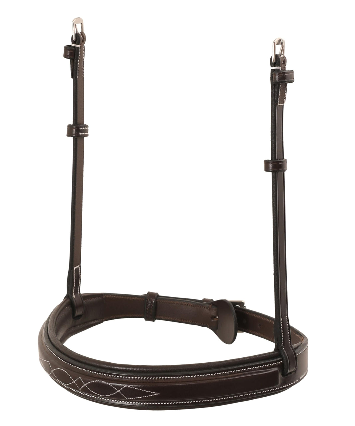 Exion Hunter Anatomic English Bridle – Padded Fancy Stitched Leather Bridle with Rubber Reins – Ergonomic Poll Relief Crownpiece for Jumping & Eventing – Stainless Steel – Havana Brown