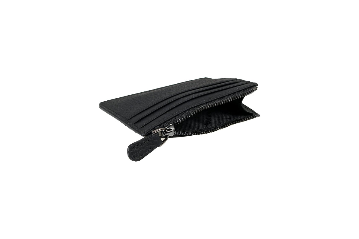 grande 3603 Genuine Leather Card Holder For Women and Men Slim Minimalist Small Zipper Wallet (BLACK)