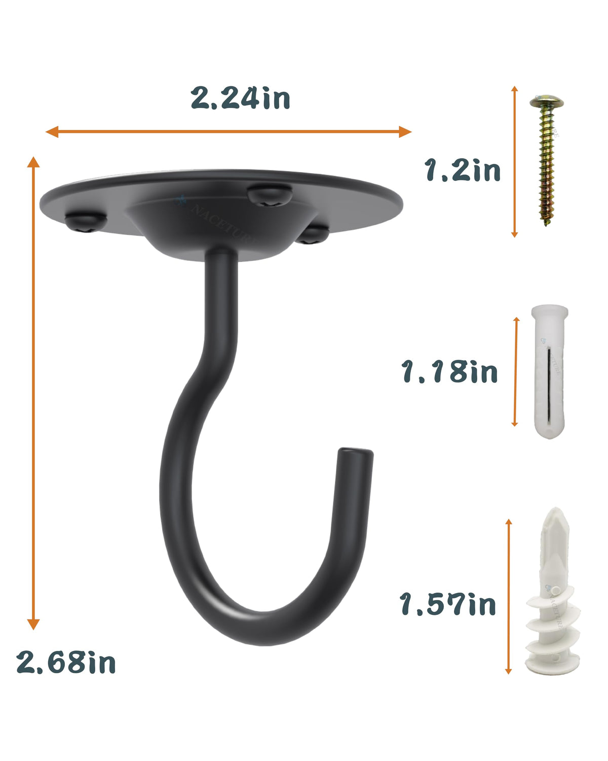 NACETURE Ceiling Hooks for Hanging Plants 3 Pack - Plant Hanger Indoor Hanging Hooks Metal Plant Bracket Iron Lanterns Hangers for Wind Chimes (Black 3 Pack)