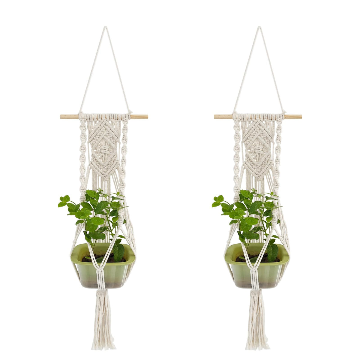 GRSECPO Boho Macrame Plant Hangers Set of 2 - Hanging Planter with Patterns, Handmade Cotton Rope Hanging Baskets for Indoor Outdoor Plants, Bohemian Home Wall Decor Art