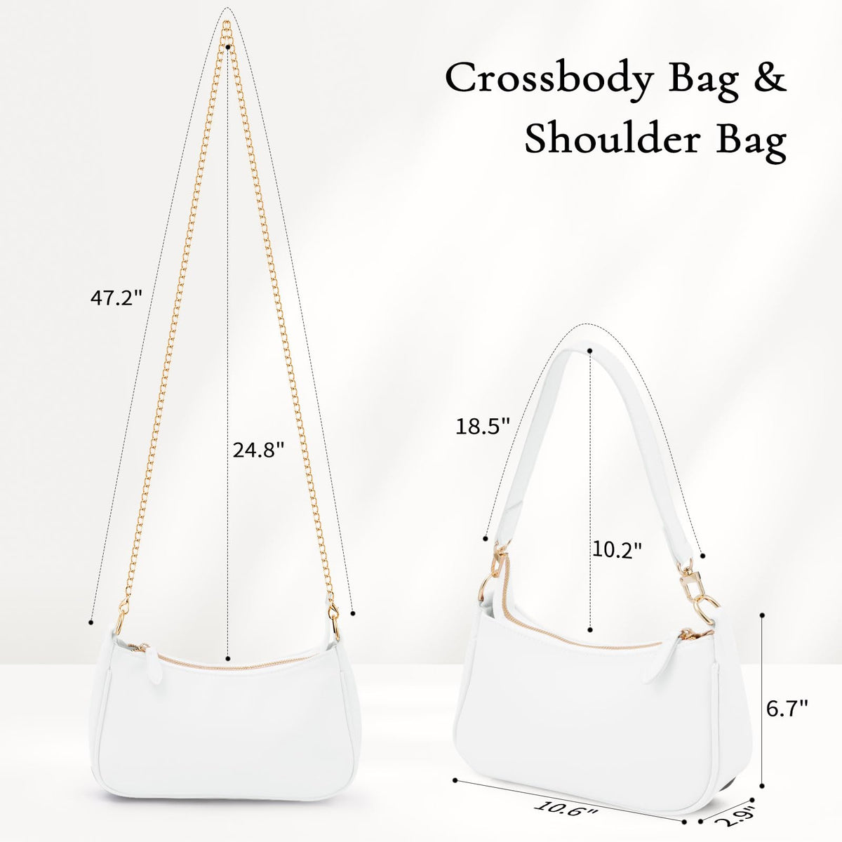 Uygafly Purses for Women Shoulder Bag and Handbags,Small Leather Purse with Removable Straps - White