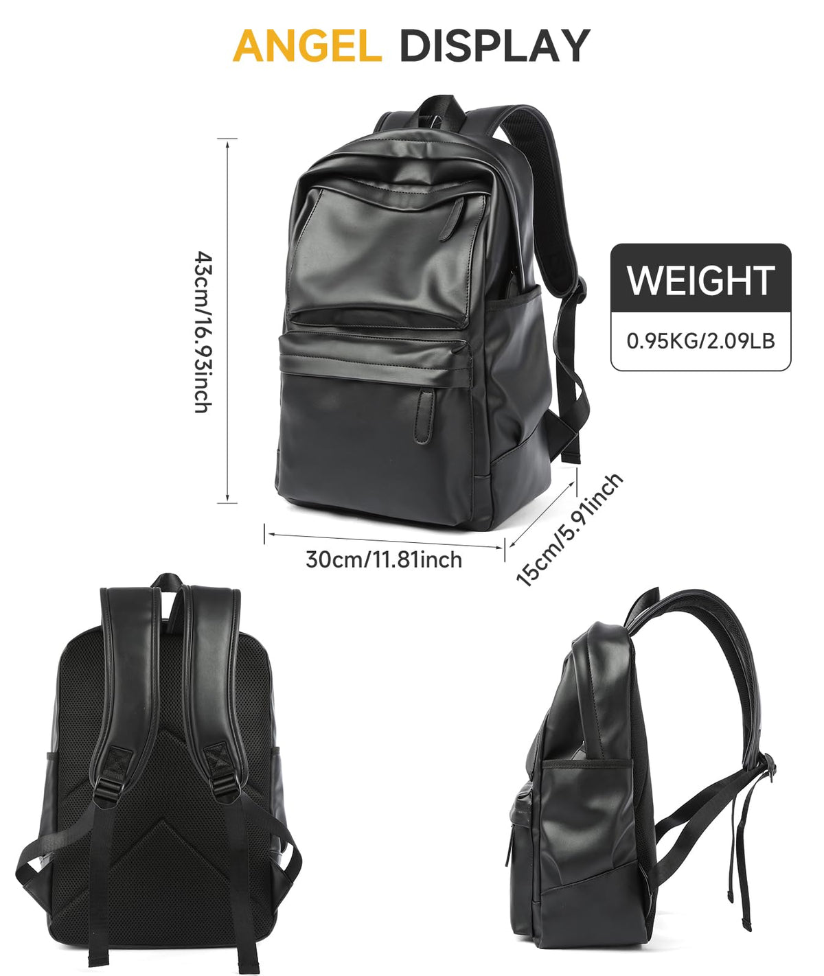 MOYYI Leather Laptop Backpack for Men Black Fit 15.6inch Laptop Backpack Simplify Rucksack Waterproof for Work Commute Casual Daypack