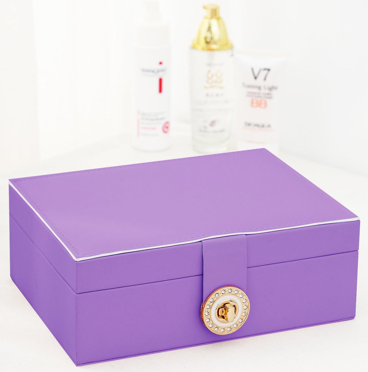 Earrings Jewelry Box for Girls, Large Capacity Jewelry Organizer with 40-Pair Earring Board, 2-Layer Leather Jewelry Storage Box for Necklaces Rings Bracelets with Removable Tray(Gift Idea),Purple