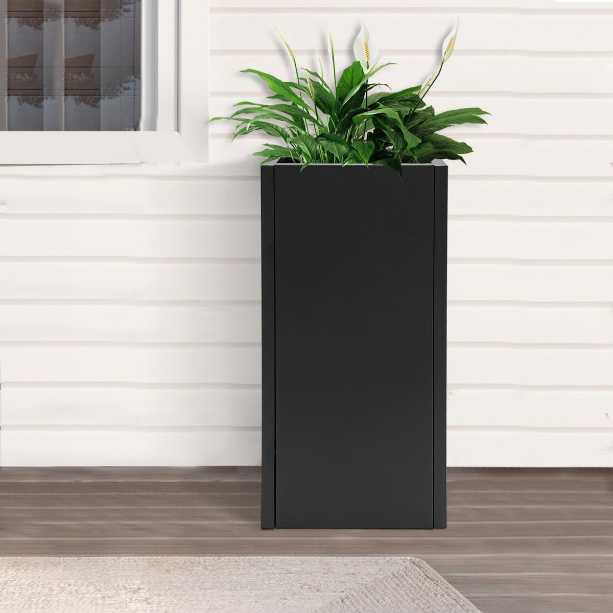 Unnsiapit Steel Planter Box, W14*D14*H30in Metal Decorative Outdoor Planters Flower Pots, Tall Standing Plant Containers for Indoor Garden Patio Porch, Black