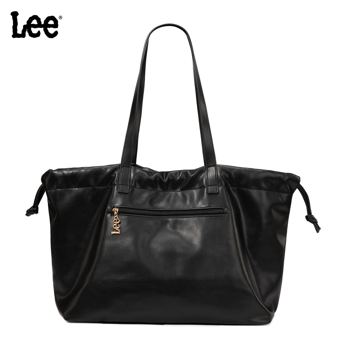 Lee Leather Tote Bag for Women, Spacious Vegan Leather Shoulder Bag & Handbag with Drawstring Closure, Durable Shoulder Straps, Large Capacity Work & Travel Purse, LEE73-001BK