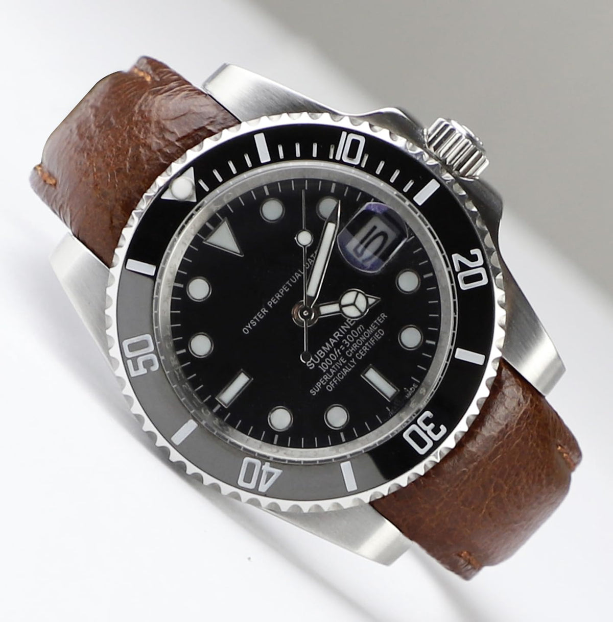 Sight Focus 20mm Curved End Retro Leather Watch Band for Rolex Submariner 40mm,Daytona 40m,GMT-Master 40mm,Yacht-Master 40mm,Explorer I Vegetable Watch Strap Replacement (Style 2 Brown, 20mm)