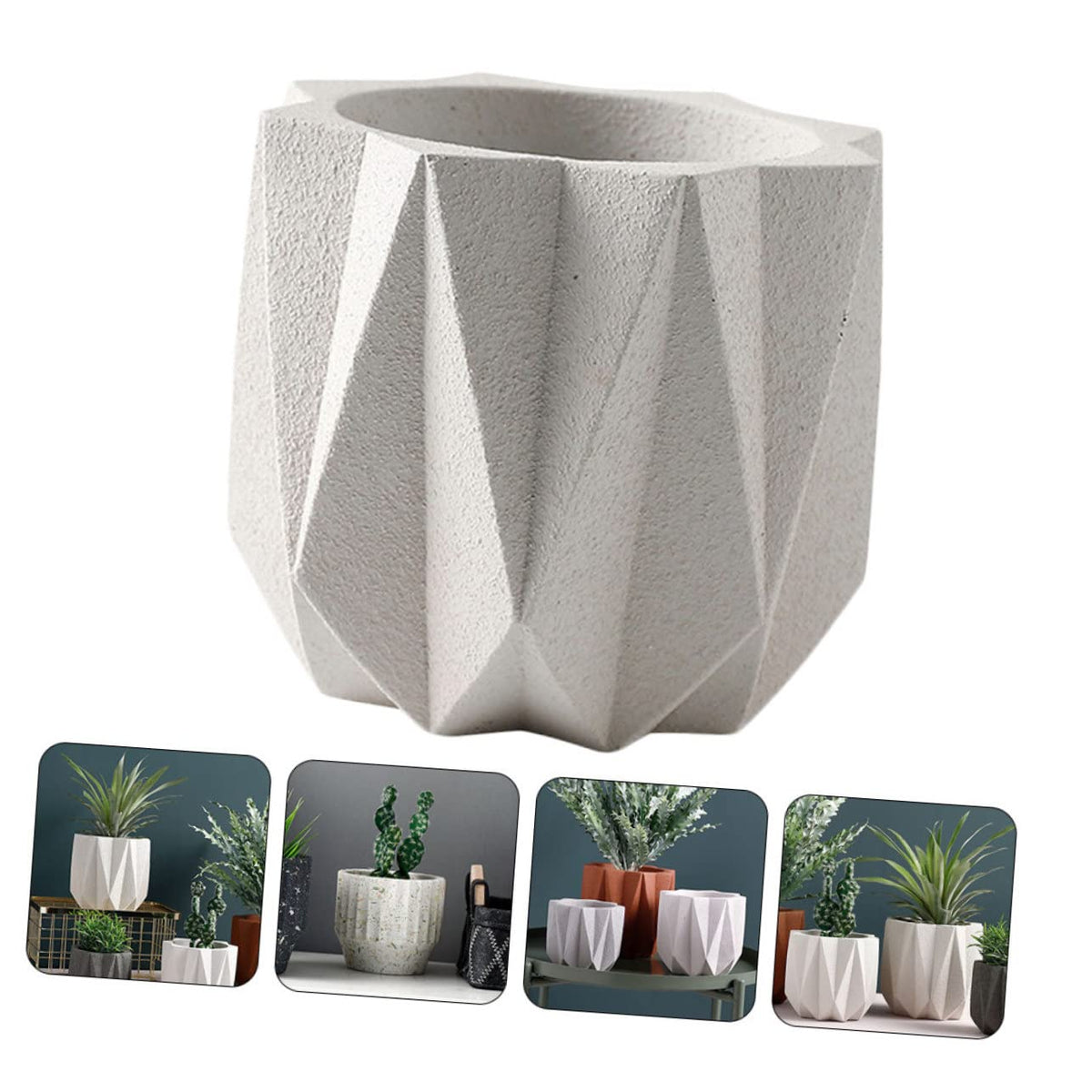 Holibanna 1Pc White Cement Flower Pot Stylish Indoor Planter with Drain for Home Office Decor Creative Flower Container for Balcony and Garden