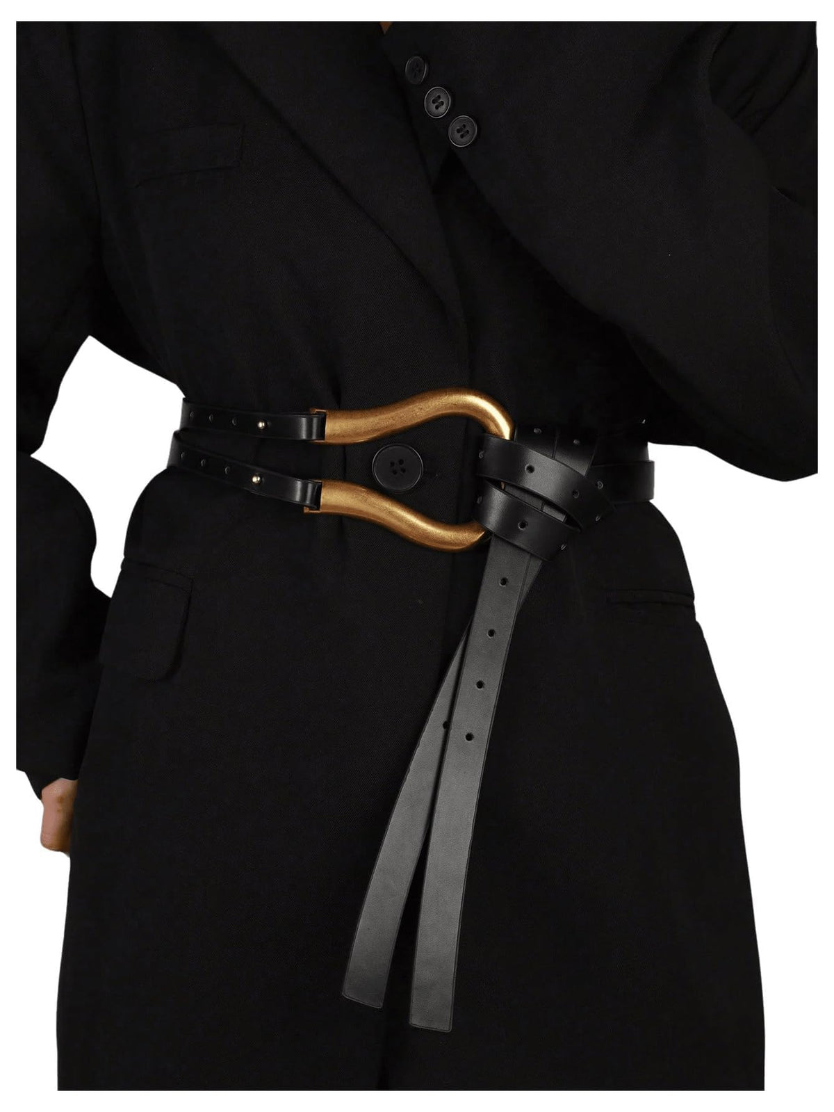 Wasegia Women's Medieval Renaissance Wrap, PU Leather Pirate Viking Accessory with Gold Buckle, Adjustable Corset Style for Halloween Cosplay LARP Costume & Daily Outfits (BLACK)
