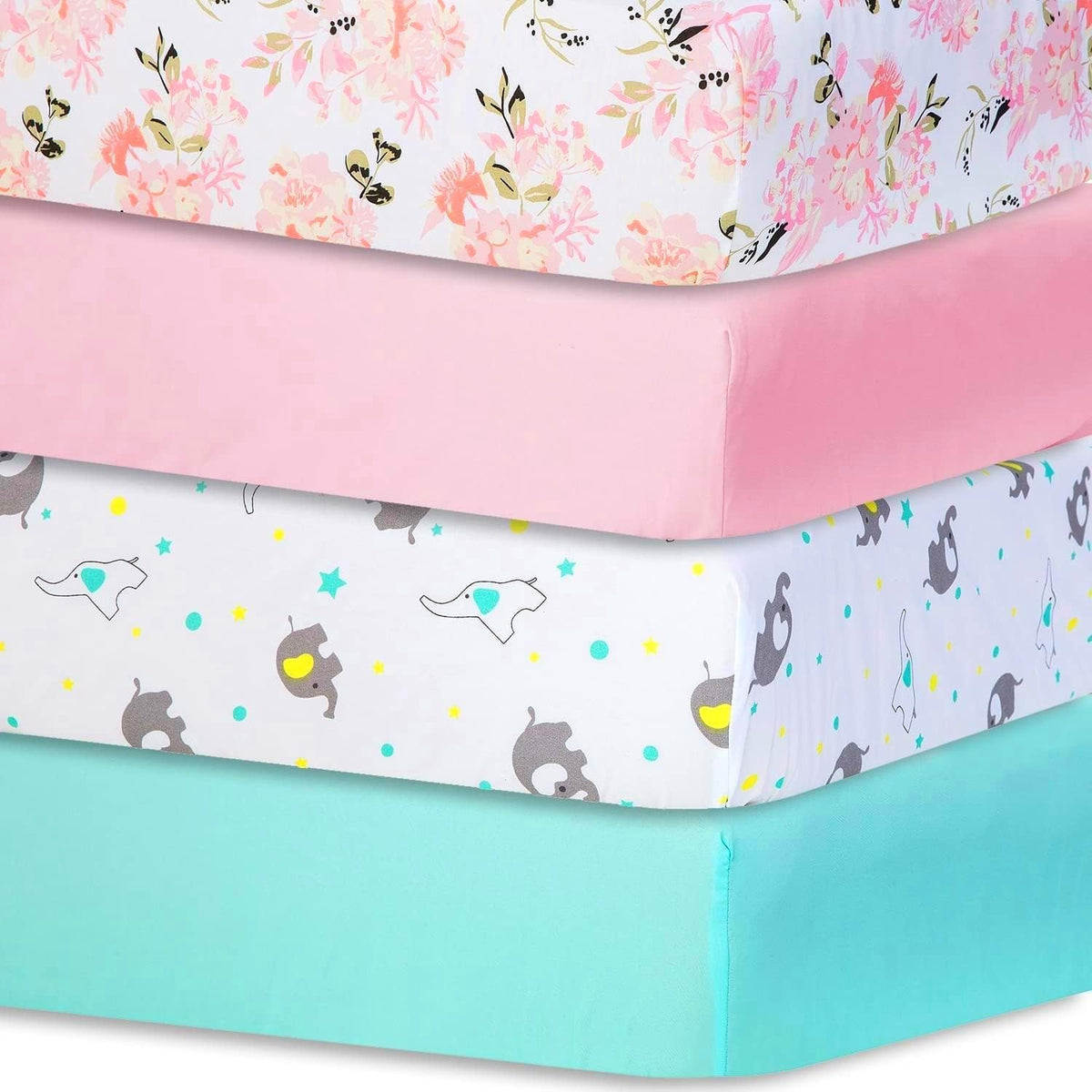 Bimocosy Crib Sheets 4 Pack, Baby Crib Sheets Fitted for Boys and Girls Breathable & Snug Fit, Soft Toddler Bed Sheets for Standard Crib Mattress Nursery Daycare Essentials, Elephant Dreams