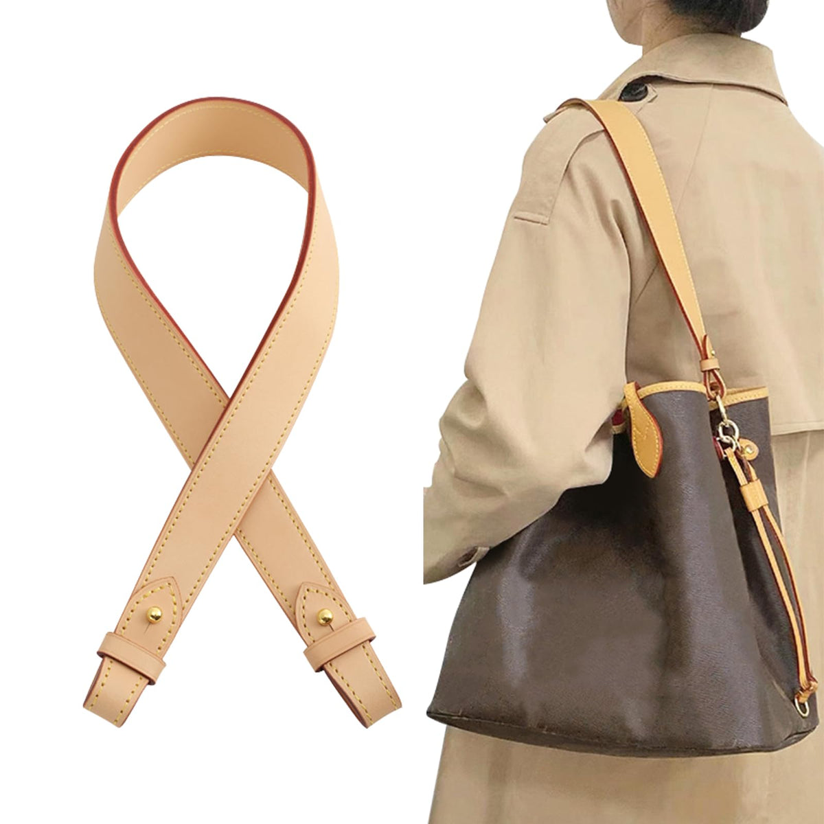 KIYOMIL Genuine Vachetta Leather Shoulder Bag Strap Replacement for Graceful Handbag(APRICOT-Length:25.6in)
