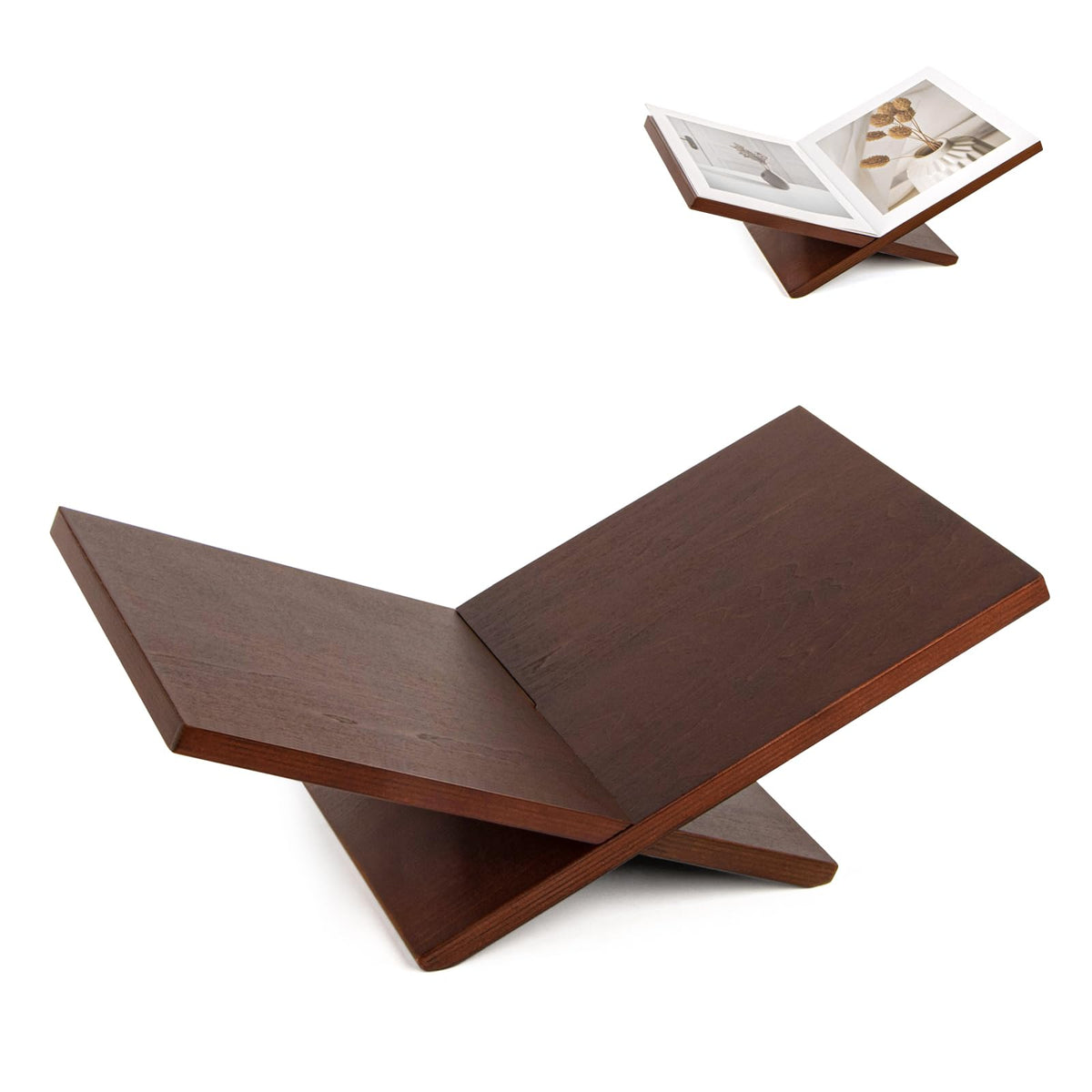 PUERSI Open Display Stand, Wooden Large Book Holder, Coffee Table Stand, Wood Easel for Magazine, Art, Cook Book, Bible, Quran - Brown