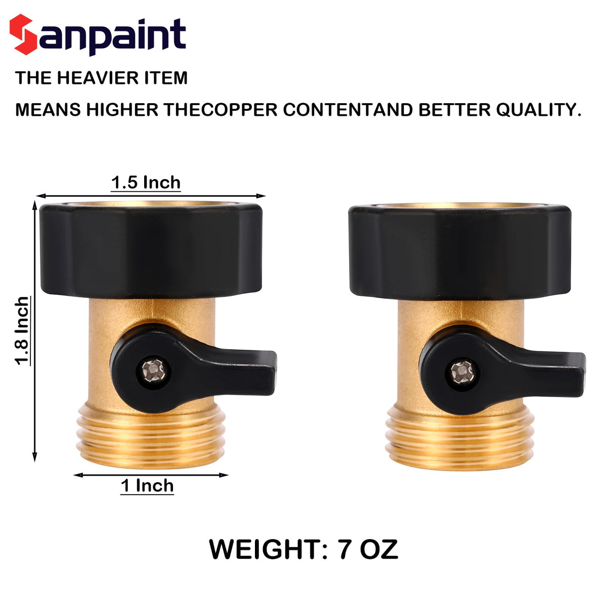 Sanpaint Water Hose Shut Off Valve, 4 Pack Heavy Duty 3/4 Inch Solid Brass Garden Hose Connector