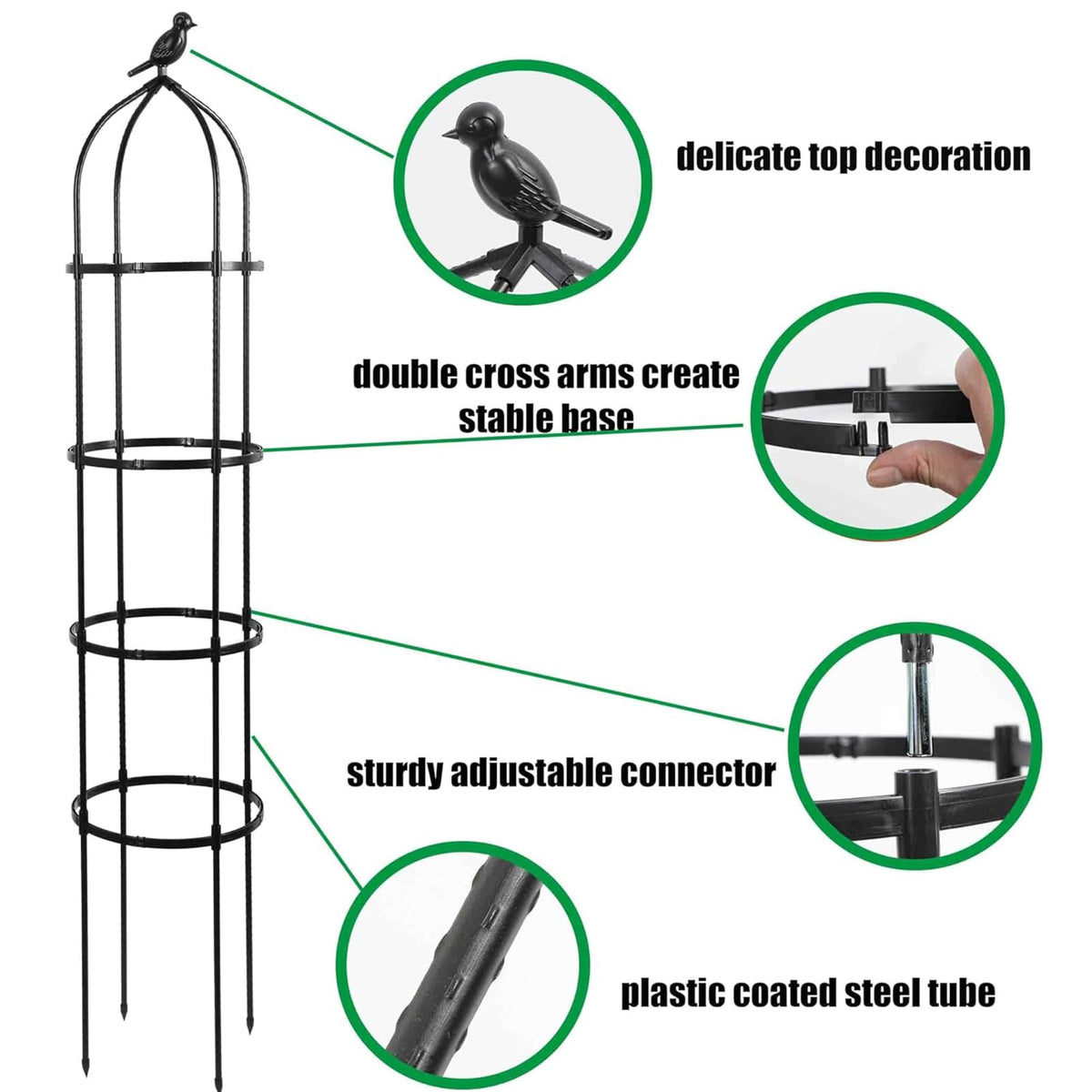 6FT Garden Obelisk Trellis for Climbing Plants,70”Metal Plant Support Tower, Heavy Duty Thickened Tube,Rustproof Black Flower Stand for Vines, Roses, Outdoor & Indoor Use