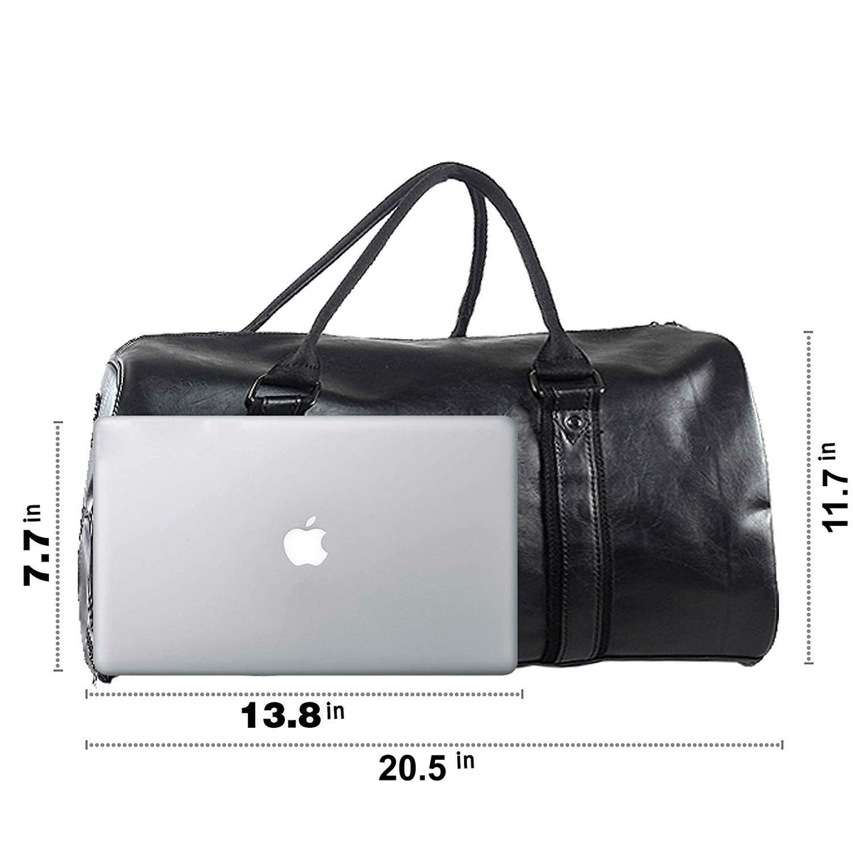 Leather Travel Bag with Shoe Pouch, Waterproof Weekender Overnight Bag, Carry On Duffel Bag for Men Women-Black