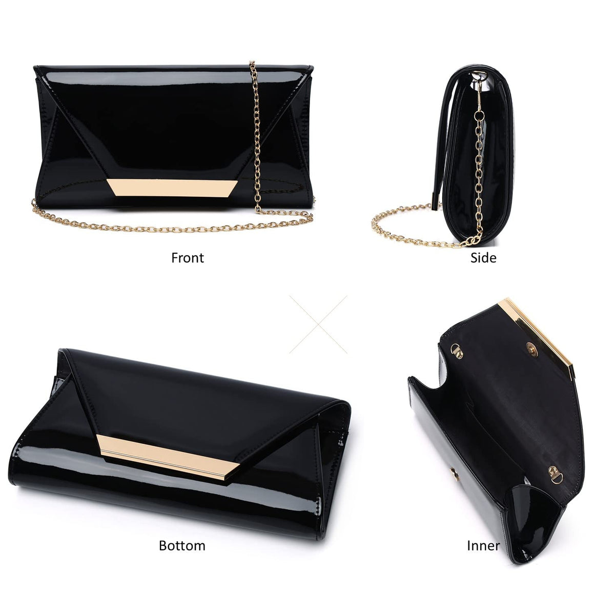 Patent Leather Envelope Clutch Womens Evening Handbag Stylish Shoulder Bag Purse for Christmas Wedding Party Prom(Black 265)