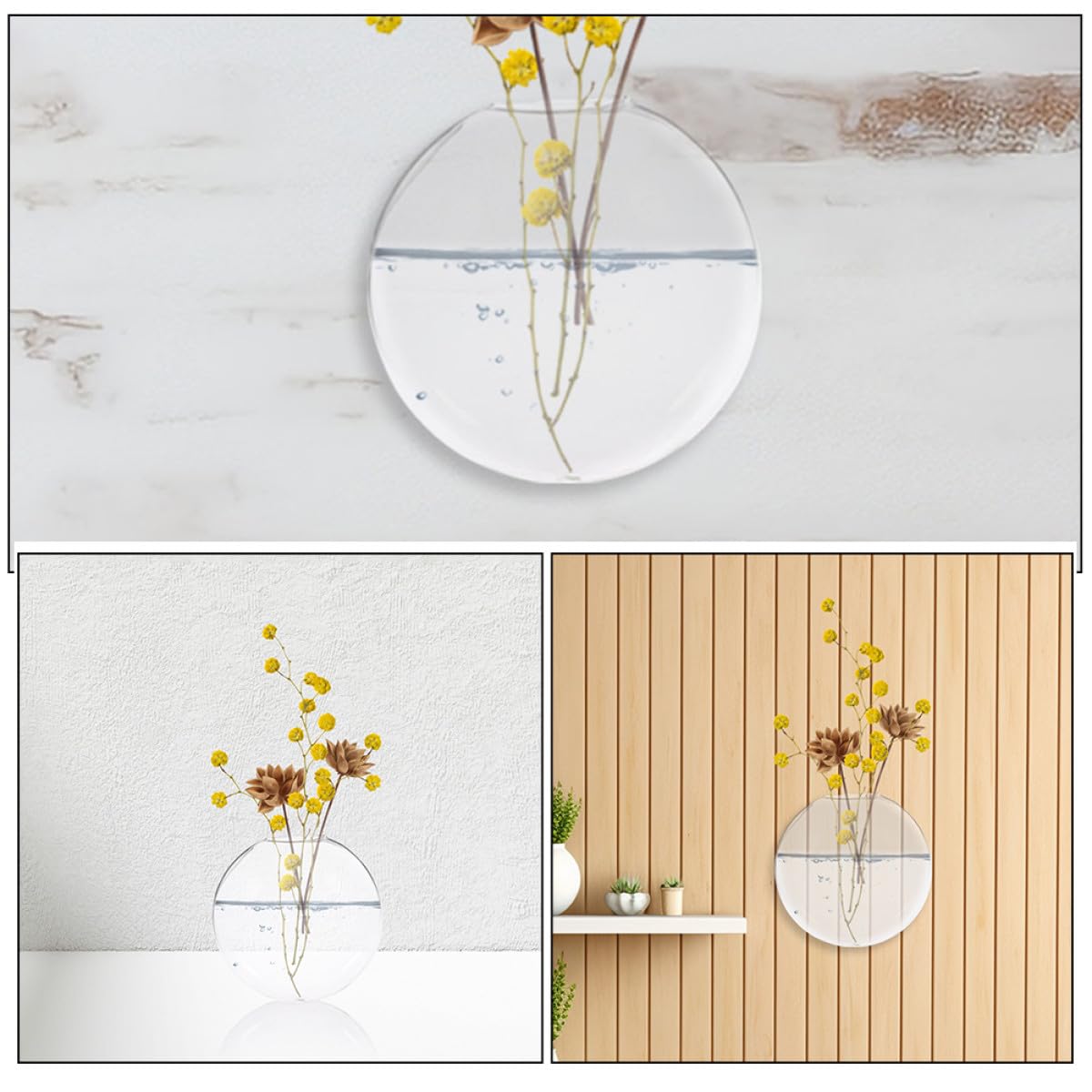 GARVALON Glass Hanging Planter Wall Mounted Vase 2pcs Glass Terrarium Hydroponic Vase for Indoor Plants Home Décor