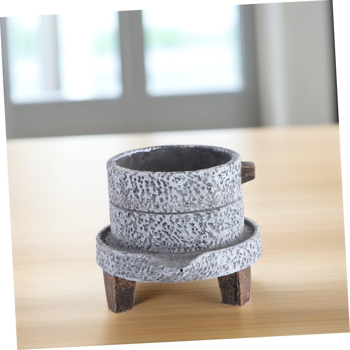 Happyyami Weathered Planter Large Stone Plant Pot Retro Cement Planter for Outdoor Indoor Garden Bonsai Pot Decorative