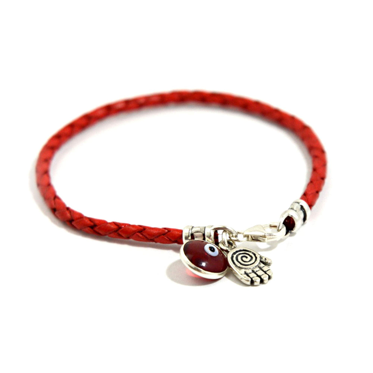 Hamsa Hand Protection Bracelet for Women - 7" Silver Hamsa Charm on Red Leather Evil Eye Bracelet - Ojo Jewelry - Birthday Anniversary Friendship Gift