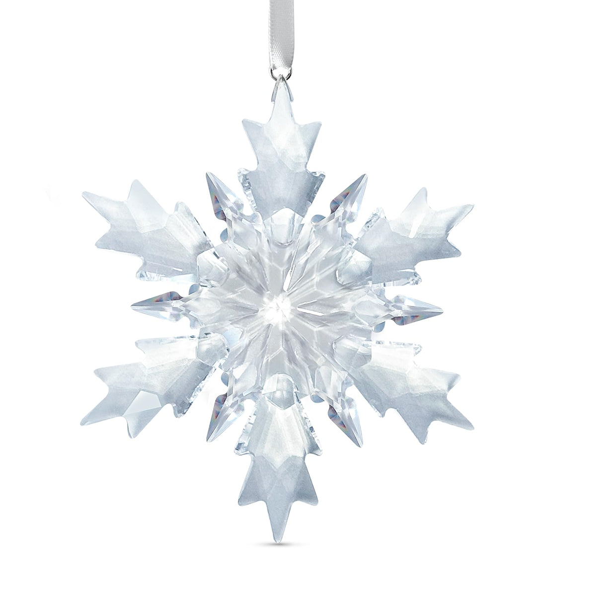 Crystal Snowflake Ornament, Clear Faceted Crystal Christmas Tree Ornament with Chain and Rayon Ribbons, Window Door Hanging Decor Gift, 2026, Clear-3